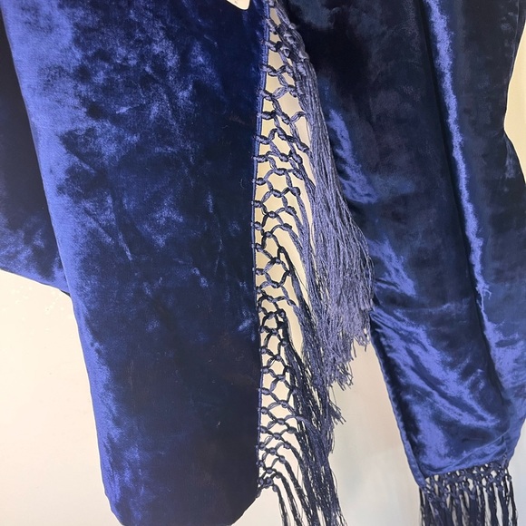 YSL Yves Saint Laurent Rive Gauche Paris Vintage Velvet Scarf 66”x12” Blue - Picture 10 of 10